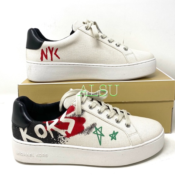 🍃SALE🍃 Michael Kors Poppy Lace Up Heavy Canvas Cream Women's Size 49SOPOFS1D - Picture 2 of 10